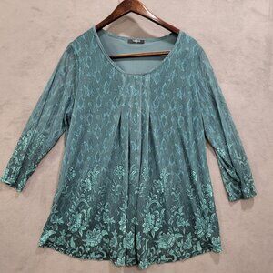 Valolia‎ Blouse Women's Size XXL Sheer Overlay Floral Stretchy Office Casual